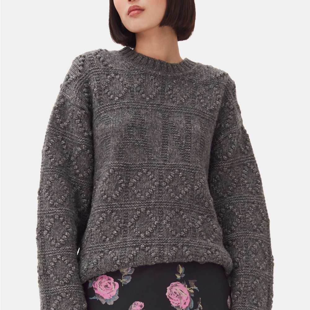 GANNI | Gray Bubble Textured Pullover Sweater